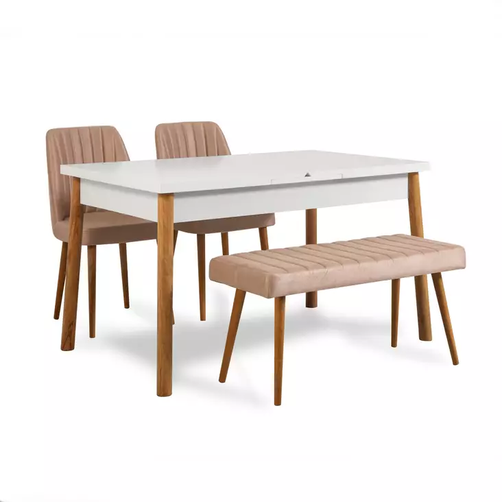 Skandinaavinen Ruokailuryhmä 4-osainen: Atlantic Pine Valkoinen Kiviväri, 100% Melamiinipinnoitettu, Pöytä 120x77x75 cm - Ruokailuryhmät - 8683342722483 - 1