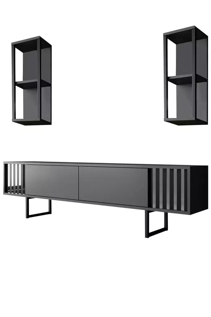 TV-taso, antrasiitti musta, 180 cm leveä, kestävä, tilava - TV-tasot - 8683742126133 - 1