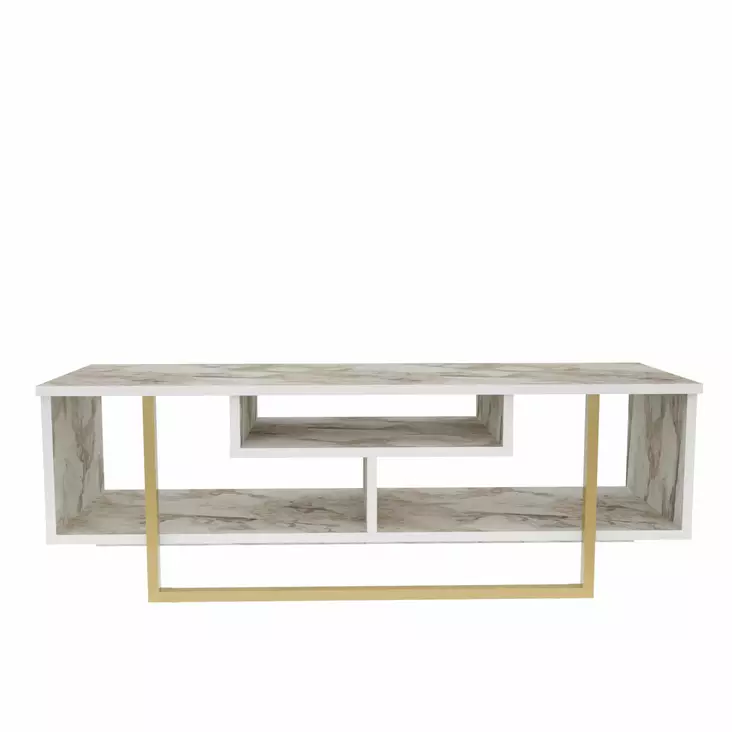 TV-taso, Huonekalut, Valkoinen Kulta, 100% Melamiinipinnoitettu Lastulevy, 18mm, 120x35,2x40,2cm, 1 Paketti - TV-tasot - 8683743121823 - 1