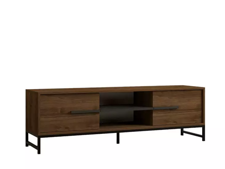 TV-taso, Pähkinä, 100% Melamiinipinnoitettu Lastulevy, 160x50x40 cm, Useita Hyllyjä, Kiinnitettävä Seinään, Lisäsäilytystila - TV-tasot - 8683743451463 - 1