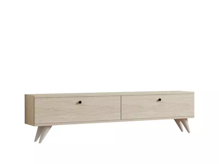 TV-taso Travertiini 160 cm - 100% Melamiinipinnoitettu Lastulevy, Useita Hyllyjä, Lisäsäilytystilaa, Muovijalat - TV-tasot - 8684283021413 - 1