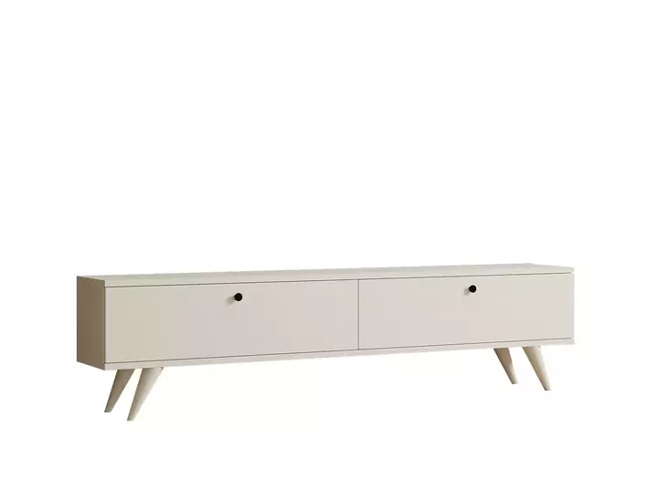 TV-taso, valkoinen, 100% melamiinipinnoitettu lastulevy, 18mm, 160x40x25cm, useita hyllyjä, lisäsäilytystilaa - TV-tasot - 8681875449563 - 1