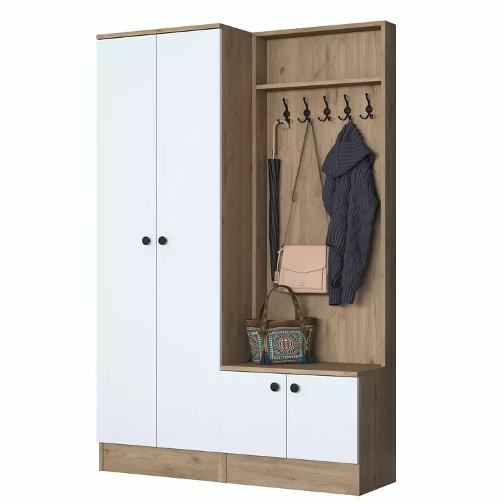 Tyylikäs ja Kestävä Eteisen Hall Stand - Skandinaavinen Muotoilu, Runsaasti Säilytystilaa, Pähkinä Valkoinen, 119,6x182,8x37,5 cm - Eteiskaapit - 8683743323593 - 1