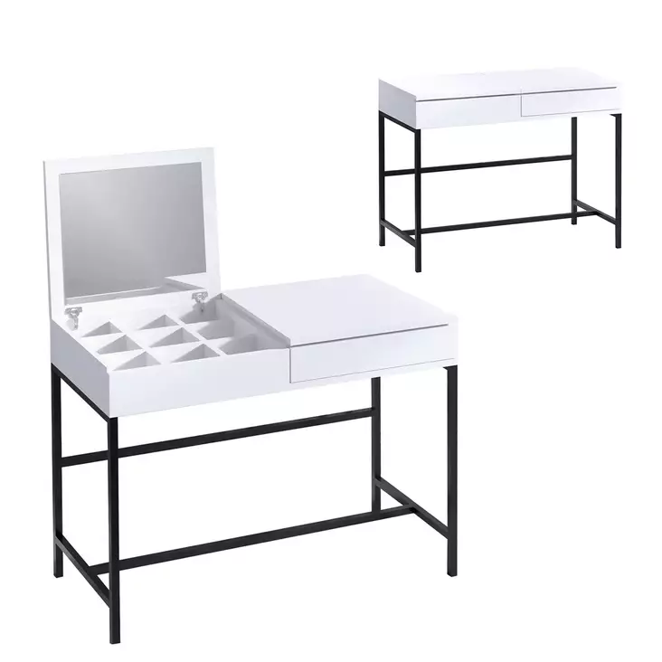 Tyylikäs Meikkipöytä - Valkoinen/Musta, 100% Melamiinipinnoitettu, 100x74x50 cm, Kestävä ja Tilava - Meikkipöydät - 8683743536993 - 1