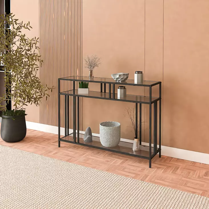 Tyylikäs musta fume-senkki: 100% karkaistu savulasi, metallirunko, 100x30x78 cm, moderni ja kestävä säilytysratkaisu - Lipastot ja senkit - 8684283206803 - 1