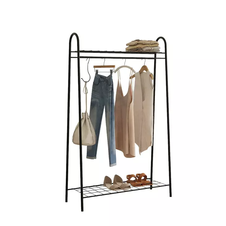 Tyylikäs musta metallinen vaateripustin - Leveys 144,5 cm, Korkeus 89 cm, Syvyys 32,5 cm - Helppo koota - Naulakot - 8684282608363 - 1