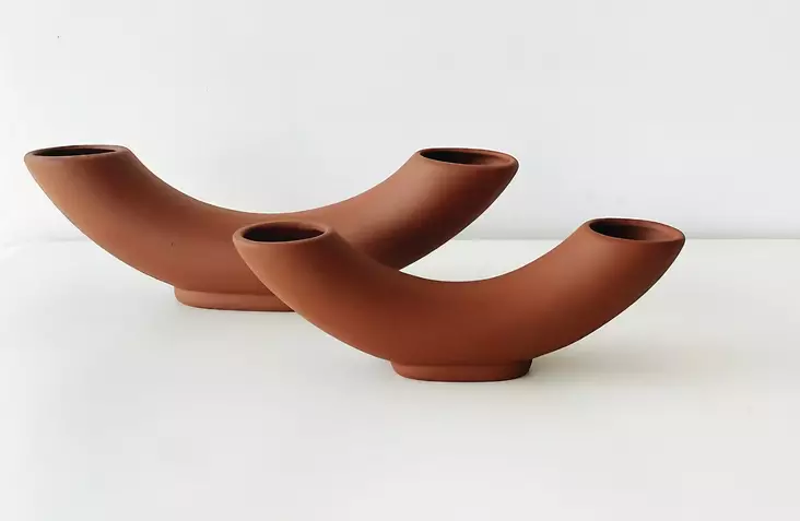 Vase Setti - Koriste - Laatta Punainen - 100% Keraaminen - Koko: 27x4x8 cm & 36x5x10 cm - Tyylikäs Sisustusratkaisu - Kukka-amppelit ja maljakot - 8684282979883 - 1