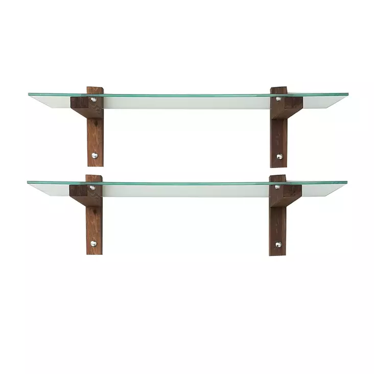 Walnut-seinähylly 100% karkaistua lasia, 8 mm, 100% mäntyä, 85x25x25 cm, 2 kpl, helppo kiinnitys, moderni tyyli - Seinähyllyt - 8681875707953 - 1