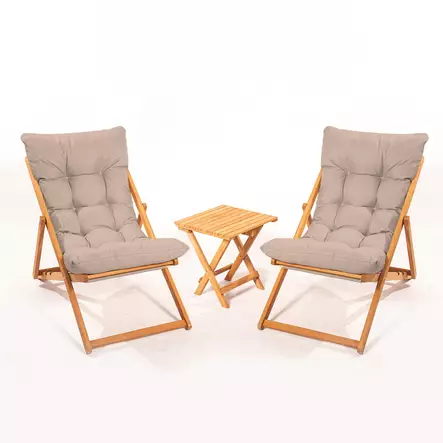 Puutarhapöytä ja tuolit 3-osainen setti, 100% pyökkipuuta, ruskea luonnollinen, vesipohjainen puunsuoja, mukavat mitat - Pihakalusteryhmät - 8683742129264 - 1