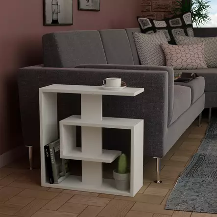 Monikäyttöinen Valkoinen Sivupöytä - 100% Melamiinipinnoitettu Lastulevy, 55x57x20 cm, Tyylikäs ja Kestävä - Sivu- ja apupöydät - 8681181807774 - 1
