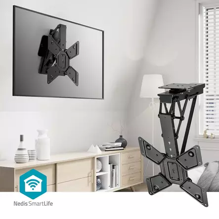 SmartLife Motorised TV Ceiling Mount | 23 - 65 " | Maximum supported screen weight: 30 kg | Rotatable | Tiltable | Minimum ceiling distance: 140 mm | Remote controlled | Steel | Black - TV telineet - 5412810450664 - 5