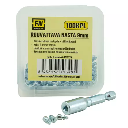 Ruuvinasta 9mm 100kpl - Kenkätarvikkeet - 6438168113494 - 1