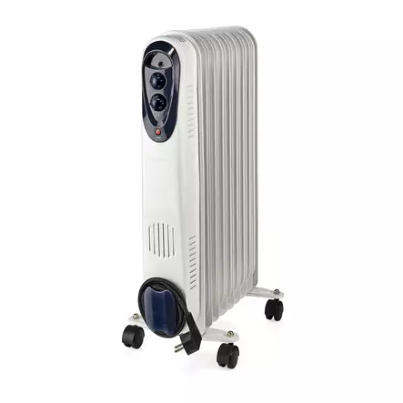Siirrettävä Öljylämmitin | 800 / 1200 / 2000 W | 9 Lamellia | Säädettävä termostaatti | 3 Lämpöasetusta | Kaatumissuoja | Valkoinen - Lämmitys - 5412810405084 - 1