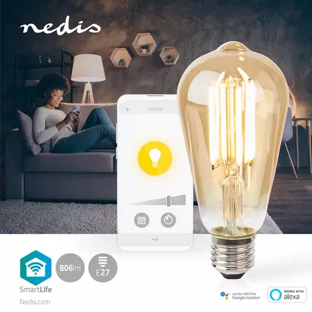 SmartLife LED Filamenttilamppu | Wi-Fi | E27 | 806 lm | 7 W | Lämmin Valkoinen | 1800 - 3000 K | Lasi | Android / IOS | ST64 | 1 kpl - Valonlähteet - 5412810335404 - 5