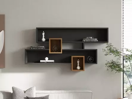 Seinähylly, saksanpähkinä antrasiitti, 120 cm leveä, kestävä, tilava - Seinähyllyt - 8681875147094 - 1