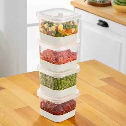 Jääkaapin Järjestelijäsetti (4 kpl) - Harmaa, 100% Muovi, BPA-vapaa, Astianpesukoneen Kestävä, 10,8x10,8x8 cm, 550 ml - Eväsrasiat ja ruoansäilytysastiat - 8684283501434 - 2