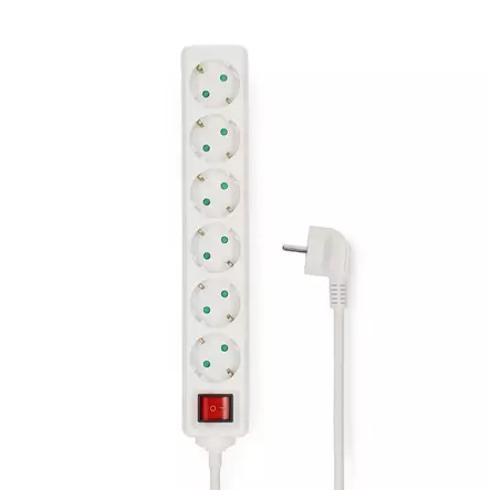 Jatkojohto | Maadoitettu virtaliitin / Tyyppi F (CEE 7/7) | 6-suuntainen | 3.00 m | 3680 W | 16 A | Maadoituksen tyyppi: Sivukontaktit | 230 V AC 50/60 Hz | Pistokannan kulma: 45 ° | H05VV-F 3G1.5mm² | On/off-kytkin | Valkoinen - Jatkojohdot - 5412810466054 - 30