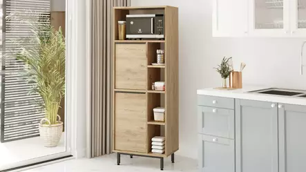 Keittiökaappi, Pähkinä, 100% Melamiinipinnoitettu Lastulevy, 160x45,1x35,5 cm, Metallijalat, Kestävä ja Tyylikäs - Kaapit ja lipastot - 8684282369394 - 2