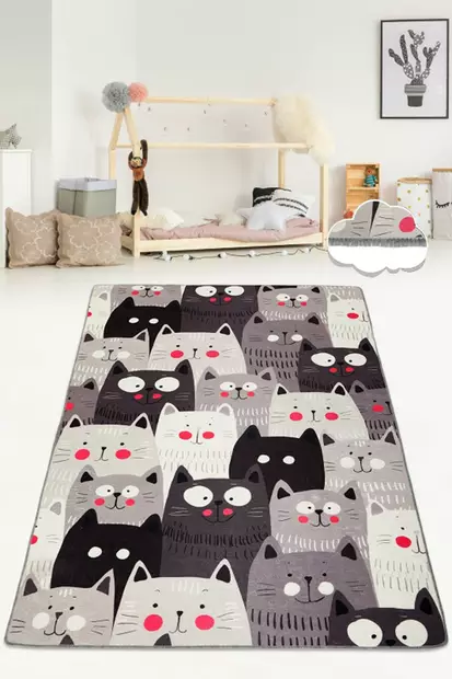 Monivärinen 100% Polyesteri Matto 80x120 cm - Antibakteerinen, Konepestävä, Liukumaton, 10 mm Paksuus - Pienet matot ja käytävämatot - 8682870506824 - 1