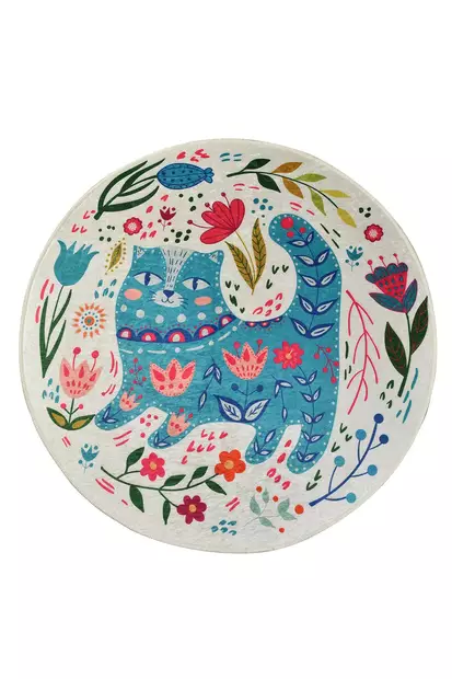 Monivärinen 140 cm Matto - 100% Polyesteri, Antibakteerinen, Konepestävä, Liukumaton, 10 mm Paksuus, 700 gr/m² - Pyöreät matot - 8681875668964 - 1