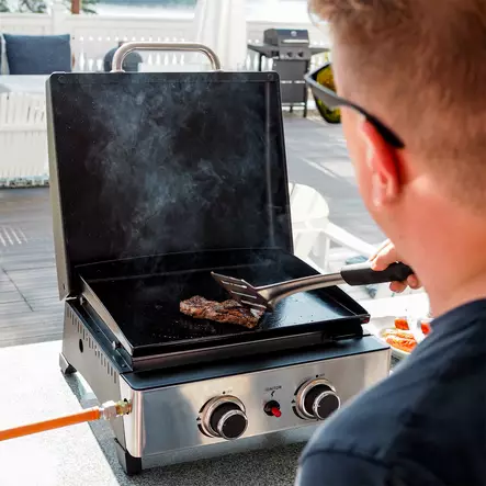 Plancha kaasugrilli 2 poltinta Easy Cooking, pöytämallinen teräsgrilli 5 kW, posliiniemaloitu paistopinta - Kaasugrillit - 6418536032954 - 2