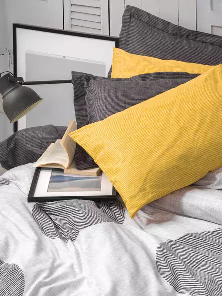 Ranforce parivuoteen pussilakanasetti, keltainenharmaavalkoinen, 200 x 220 cm, pehmeä, kestävä, helppohoitoinen - Lakanat ja tyynyliinat - 8683342862974 - 2