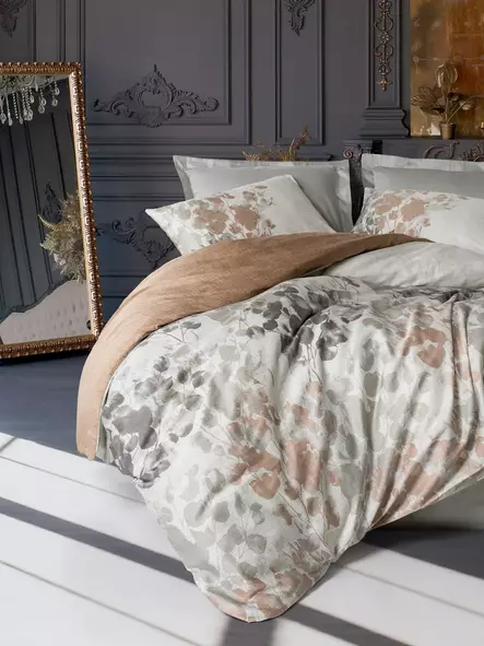 Satiininen tuplapussilakanasetti, harmaa, 200 x 220 cm, pehmeä, kestävä, tyylikäs - Lakanat ja tyynyliinat - 8684283403264 - 2