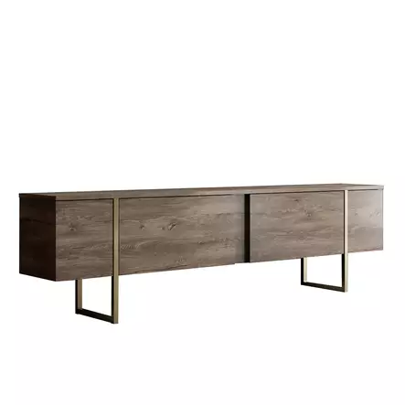 TV-taso, saksanpähkinänruskea kulta, 180 cm leveä, kestävä, tyylikäs - TV-tasot - 8683743790944 - 1
