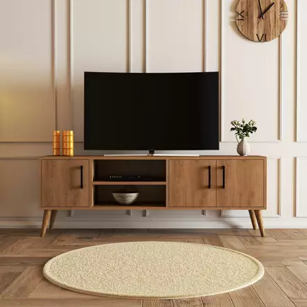 TV-taso, tammi, 150 cm leveä, kestävä, runsaasti säilytystilaa - TV-tasot - 8683743041954 - 2