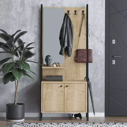 Tyylikäs ja Kestävä Hall Stand - 100% Melamiinipinnoitettu Lastulevy, 74x170x35 cm, Tammi-Musta, 1 Paketti - Eteiskaapit - 8684282135494 - 2