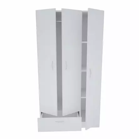 Valkoinen Vaatekaappi 90x170x40 cm - 100% Melamiinipinnoitettu Lastulevy, 1 Laatikko, Useita Hyllyjä, Kiinnitettävä Seinäkiinnitys - Kaapit ja lipastot - 8681181980774 - 1