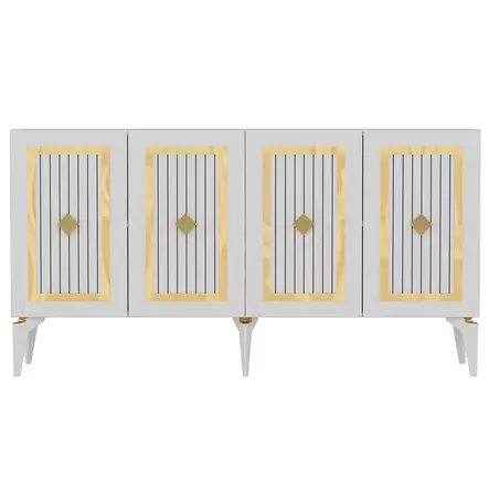 Valkokultainen Konsoli - 100% Melamiinipinnoitettu Lastulevy, 150x79x40 cm, 18 mm Paksuus, 19 cm Jalkakorkeus - Kaapit ja lipastot - 8683742835844 - 1