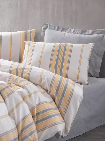 Yhden hengen pussilakanasetti, keltainen harmaa valkoinen, 160 x 220 cm, mukava, kestävä, tyylikäs - Lakanat ja tyynyliinat - 8683743424344 - 2