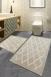 100% Puuvillainen Beige Kylpyhuonemattosetti (2 kpl) - Antibakteerinen, Liukumaton, Konepestävä, 50x60 cm & 60x100 cm - Kylpyhuonematot ja kosteantilan matot - 8681875010404 - 2