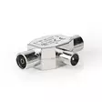 Satelliitti- ja antenni-sovitin | IEC (Coax) Uros | 2x koaksiaali naaras | Niklattu | 75 Ohm | T-jakaja | Metalli | Hopea | 1 kpl | Laatikko - Antenniliittimet ja adapterit - 5412810289554 - 41