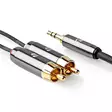 Stereoäänikaapeli | 3.5 mm uros | 2x RCA uros | Kullattu | 5.00 m | Pyöreä | Gun Metal Harmaa | Laatikko kannella ja ikkunalla - Audiokaapelit - 5412810318674 - 45