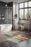 Kylpyhuonematto 2-osainen Setti - Monivärinen, 100% Polyesteri, 7mm Nukka, 600gr/m², Koko 40x60cm ja 60x100cm - Kylpyhuonematot ja kosteantilan matot - 8684283195404 - 2