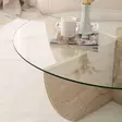 Marmorinen sohvapöytä, travertiini, lasikansi, melamiinipohja, 18mm paksuus, 90cm halkaisija, 30cm korkeus, 1 paketti - Sohvapöydät - 8684283059164 - 5