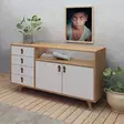 Moderni Konsoli: 140x86x40 cm, 4 Vetolaatikkoa, Tammi/Valkoinen, 100% Melamiinipinnoitettu, PU-nahkakahva, Puujalat - Lipastot ja senkit - 8681875207484 - 2