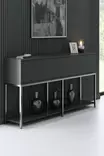 Moderni Konsoli: Anthracite Silver, 100% Melamiinipinnoitettu, 150x80x30 cm, Metallijalat, Tyylikäs ja Kestävä - Lipastot ja senkit - 8684282483984 - 2