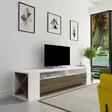 Moderni TV-taso, 155x35x35 cm, Pähkinä Valkoinen, 100% Melamiinipinnoitettu Lastulevy, Useita Hyllyjä, Lisäsäilytystilaa - TV-tasot - 8681875445084 - 4