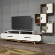 Moderni TV-taso, Pähkinä Valkoinen, 100% Melamiinipinnoitettu, 205x50x36,8 cm, Useita Hyllyjä, Kiinnitettävä Seinäasennus - TV-tasot - 8681875184594 - 3