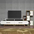 Moderni TV-taso, Pähkinä Valkoinen, 100% Melamiinipinnoitettu, 205x50x36,8 cm, Useita Hyllyjä, Kiinnitettävä Seinäasennus - TV-tasot - 8681875184594 - 4
