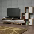 Moderni TV-taso, Pähkinä Valkoinen, 100% Melamiinipinnoitettu, 205x50x36,8 cm, Useita Hyllyjä, Kiinnitettävä Seinäasennus - TV-tasot - 8681875184594 - 5