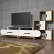 Moderni TV-taso, Pähkinä Valkoinen, 100% Melamiinipinnoitettu, 205x50x36,8 cm, Useita Hyllyjä, Kiinnitettävä Seinäasennus - TV-tasot - 8681875184594 - 2