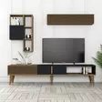 TV-taso 180 cm, Pähkinä-Antrasiitti, 100% Melamiinipinnoitettu Lastulevy, Useita Hyllyjä, Muovijalat 20 cm - TV-tasot - 8683742130604 - 4