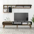TV-taso 180 cm, Pähkinä-Antrasiitti, 100% Melamiinipinnoitettu Lastulevy, Useita Hyllyjä, Muovijalat 20 cm - TV-tasot - 8683742130604 - 3