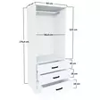 Vaatekaappi, 100% Melamiinipinnoitettu Lastulevy, 18mm, 60x174,8x47cm, Useita Hyllyjä, Kiinnitettävä, Matta Valkoinen - Vaatekaapit - 8684283109944 - 8