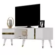 Valkoinen ja Kultainen TV-taso - 100% Melamiinipinnoitettu - 150x29,6x50 cm - Kestävä ja Tyylikäs Säilytysratkaisu - TV-tasot - 8683742035084 - 4