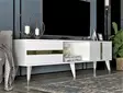 Valkoinen ja Kultainen TV-taso - 100% Melamiinipinnoitettu - 150x29,6x50 cm - Kestävä ja Tyylikäs Säilytysratkaisu - TV-tasot - 8683742035084 - 3